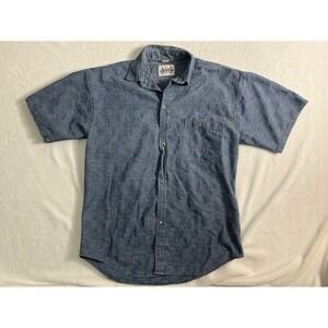 RED CYC by Marc Daniels Blue Geometric Short Sleeve Cotton Button-Up Shirt M